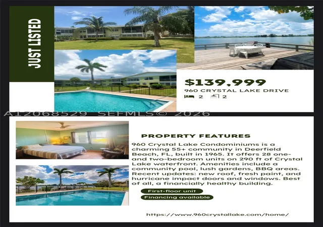 Photo 1 of Condo for sale at 960 Crystal Lake Dr #114, Deerfield Beach, FL 33064 | MLS# A12068529 | Listing updated on 2026-09-14