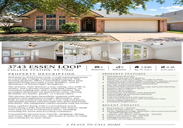 Photo 2 of Single family home for sale at 3743 Essen Loop, College Station, TX 77845 | MLS# 45521968 | Listing updated on 2026-09-22