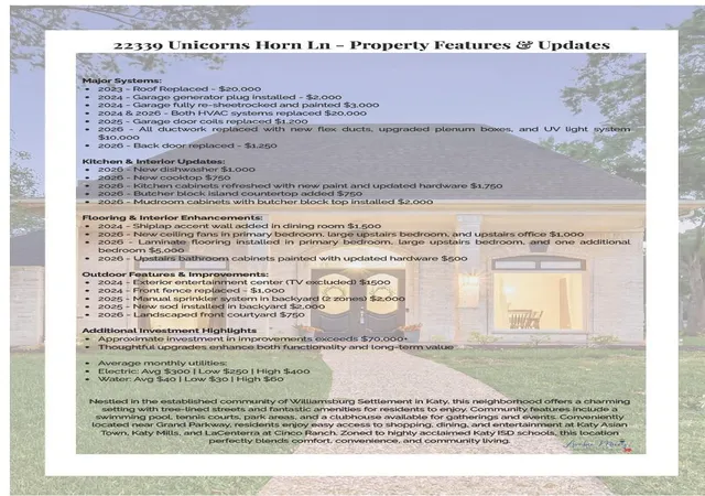 Photo 2 of Single family home for sale at 22339 Unicorns Horn Ln, Katy, TX 77449 | MLS# 92087243 | Listing updated on 2026-09-19