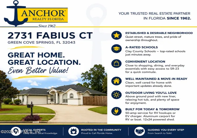 Photo 1 of Sale Pending at 2731 Fabius Ct, Green Cove Springs, FL 32043 | MLS# 2163167 | Listing updated on 2026-09-12