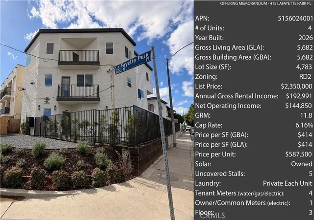 Photo 2 of Multi family home for sale at 415 N La Fayette Park, Los Angeles, CA 90026 | MLS# PW26046521 | Listing updated on 2026-09-15