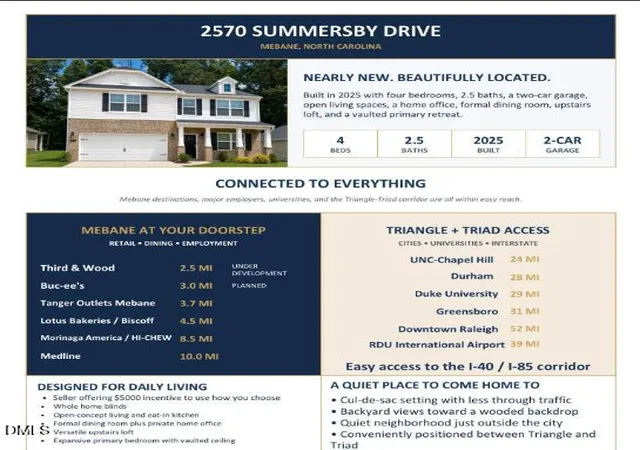Photo 2 of Single family home for sale at 2570 Summersby Dr, Mebane, NC 27302 | MLS# 10186392 | Listing updated on 2026-09-09