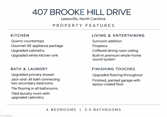 Photo 2 of Single family home for sale at 407 Brooke Hl Dr, Lewisville, NC 27023 | MLS# 1236576 | Listing updated on 2026-09-29