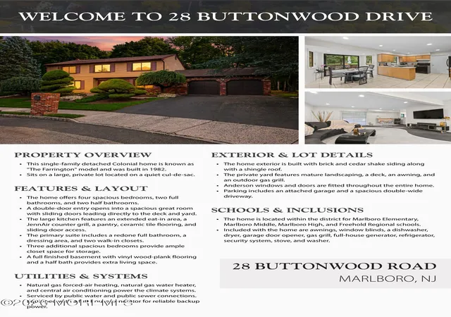Photo 2 of Single family home for sale at 28 Buttonwood Dr, Marlboro, NJ 07746 | MLS# 22626120 | Listing updated on 2026-09-16