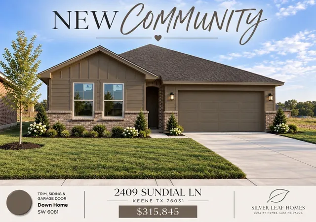 Photo 1 of Single family home for sale at 2409 Sundial Ln, Keene, TX 76031 | MLS# 21391485 | Listing updated on 2026-10-22