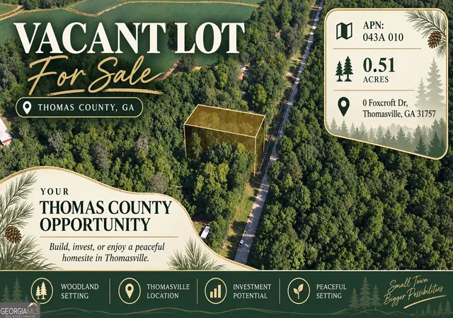 Photo 1 of Land for sale at 0 Foxcroft Dr, Thomasville, GA 31757 | MLS# 10808776 | Listing updated on 2026-10-01