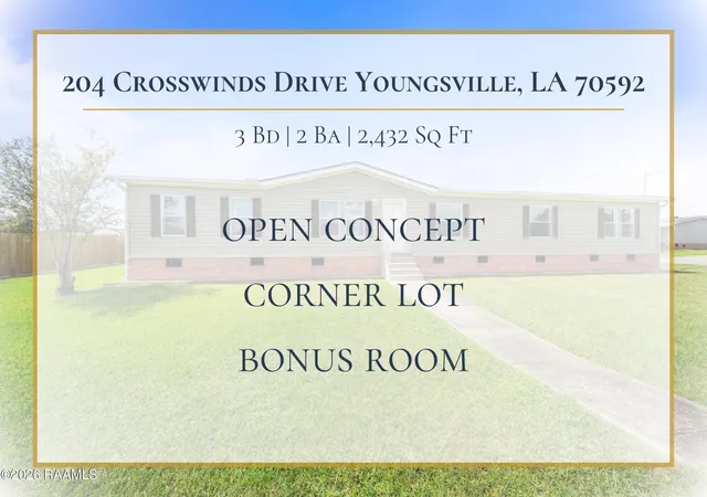 Photo 2 of Manufactured home for sale at 204 Crosswinds Dr, Youngsville, LA 70592 | MLS# 2600009470 | Listing updated on 2026-10-08