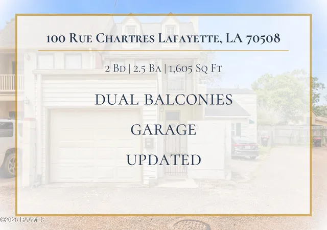Photo 1 of Townhouse for sale at 100 Rue Chartres, Lafayette, LA 70508 | MLS# 2600008452 | Listing updated on 2026-09-08