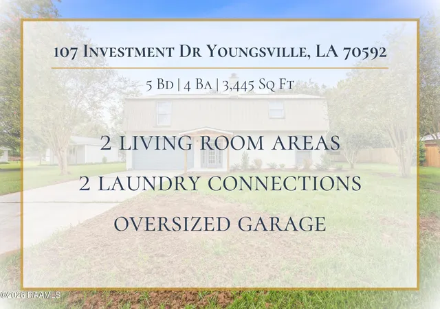 Photo 2 of Single family home for sale at 107 Investment Dr, Youngsville, LA 70592 | MLS# 2600008342 | Listing updated on 2026-09-09