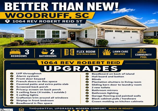 Photo 3 of Single family home for sale at 1064 Rev Robert Reid St, Woodruff, SC 29388 | MLS# 1599355 | Listing updated on 2026-09-14