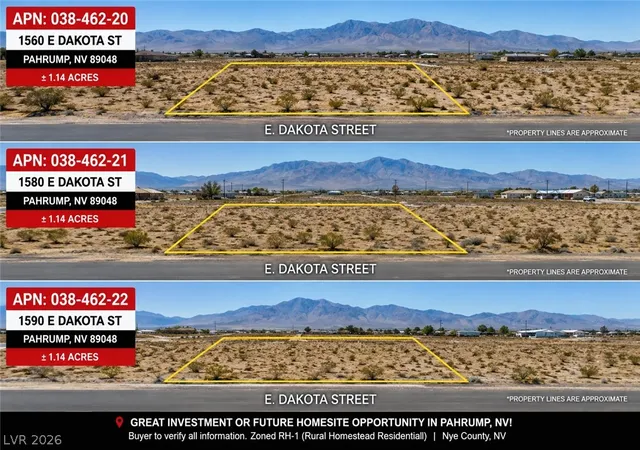 Photo 1 of Land for sale at 1560 E Dakota St, Pahrump, NV 89048 | MLS# 2811298 | Listing updated on 2026-09-18