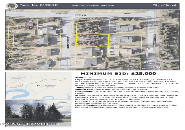 Photo 2 of Land for sale at 107 Deepwood Ct, Kenai, AK 99611 | MLS# 26-11675 | Listing updated on 2026-09-14