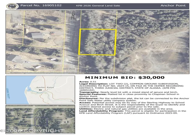 Photo 2 of Land for sale at L2 Birch St, Anchor Point, AK 99556 | MLS# 26-11684 | Listing updated on 2026-09-16