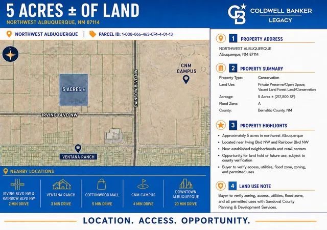 Photo 2 of Land for sale at 5 Acres Northwest, Albuquerque, NM 87114 | MLS# 1107993 | Listing updated on 2026-09-17